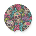 Sugar Skull Floral Car Coaster Colorful Day of the Dead Soapstone Coaster