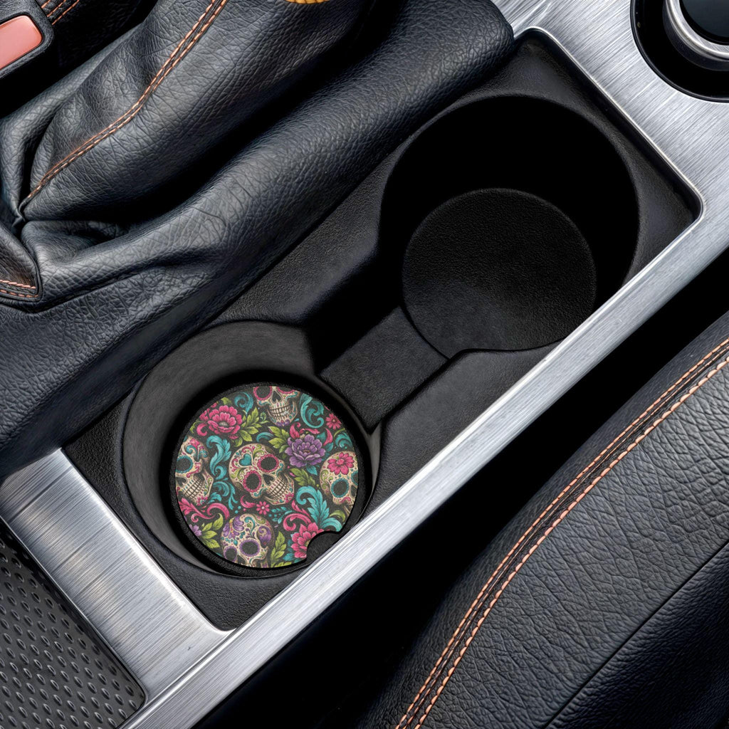 Sugar Skull Floral Car Coaster Colorful Day of the Dead Soapstone Coaster