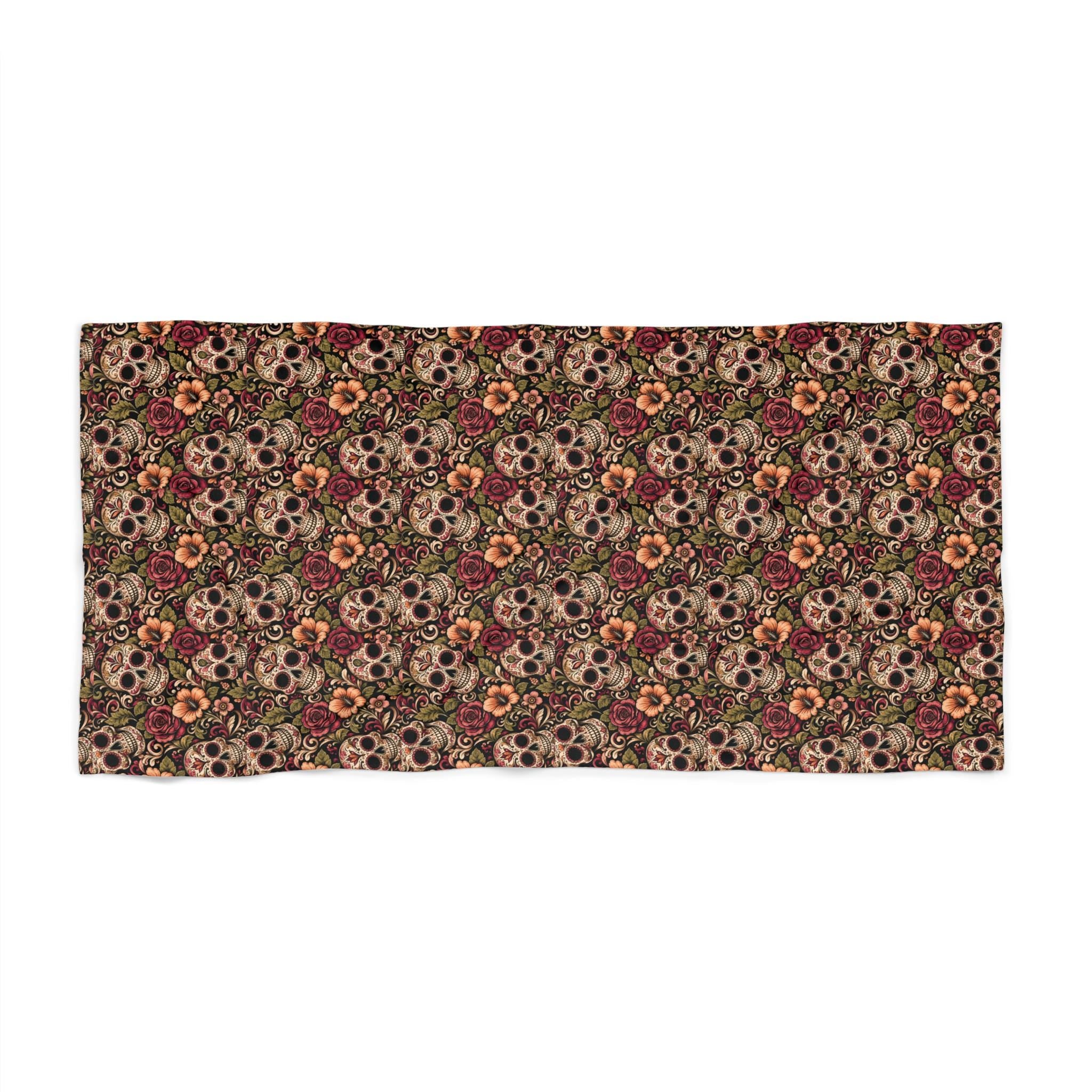 Beach Towel Vintage Sugar Skull & Floral Pattern