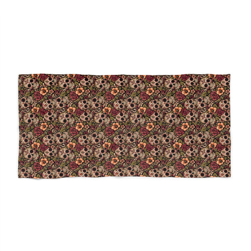 Beach Towel Vintage Sugar Skull & Floral Pattern