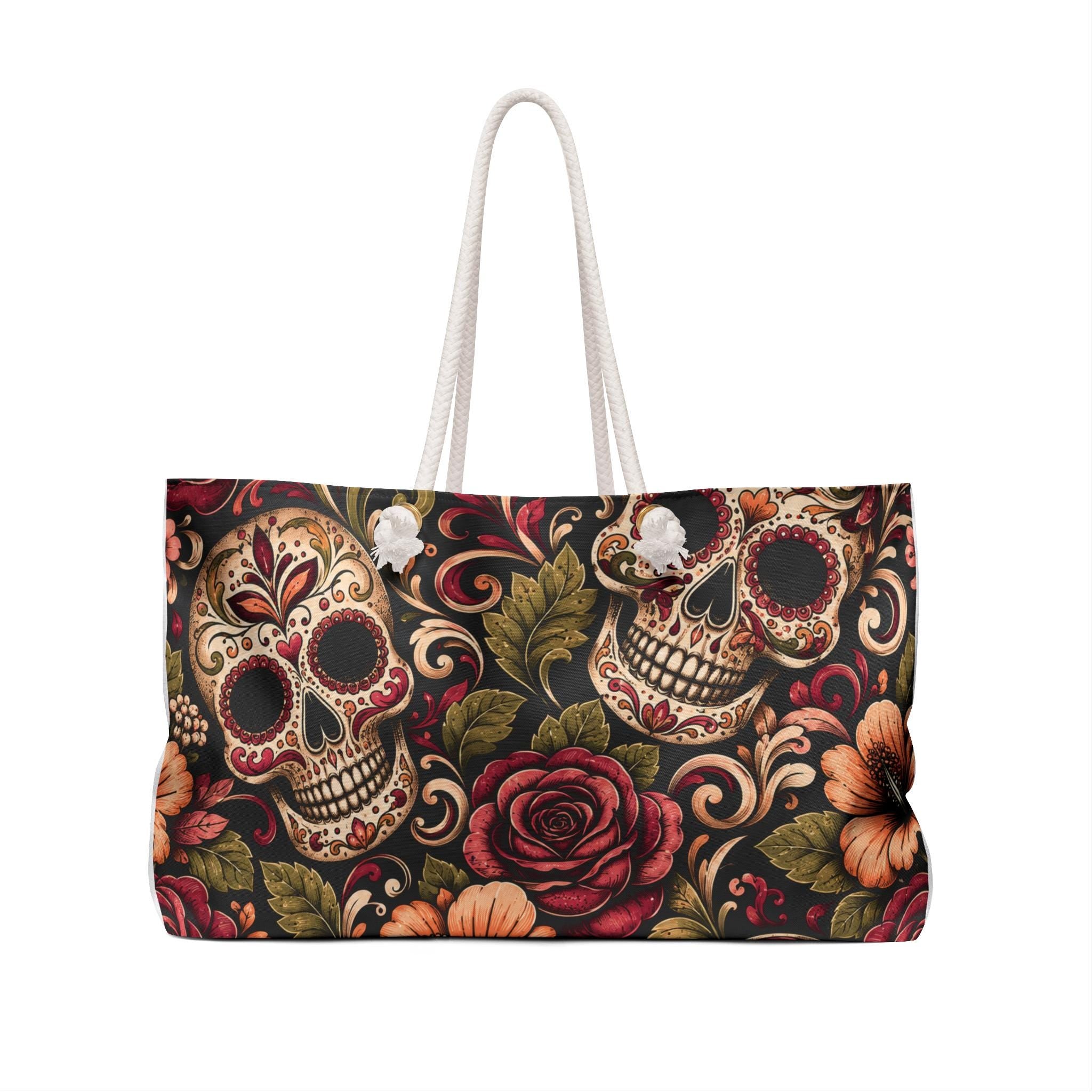 Sugar Skull Floral Weekender Bag Day of the Dead Travel Tote