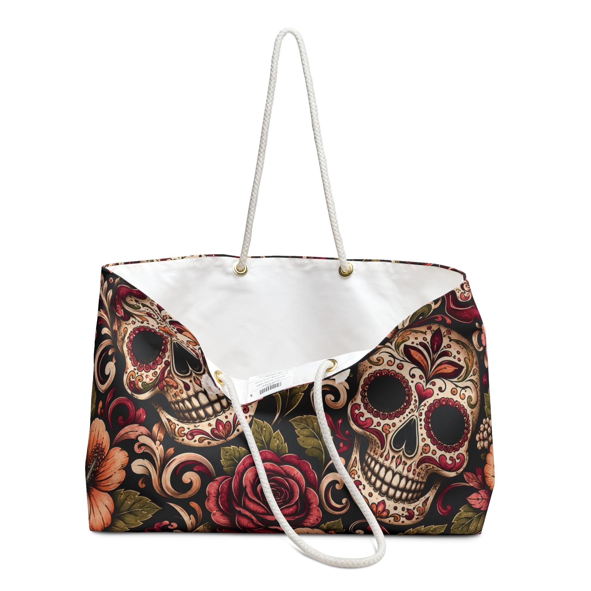 Sugar Skull Floral Weekender Bag Day of the Dead Travel Tote