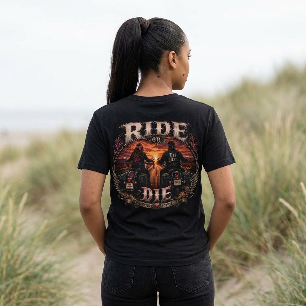 Ride or Die Motorcycle T-Shirt Biker Sunset Back Print