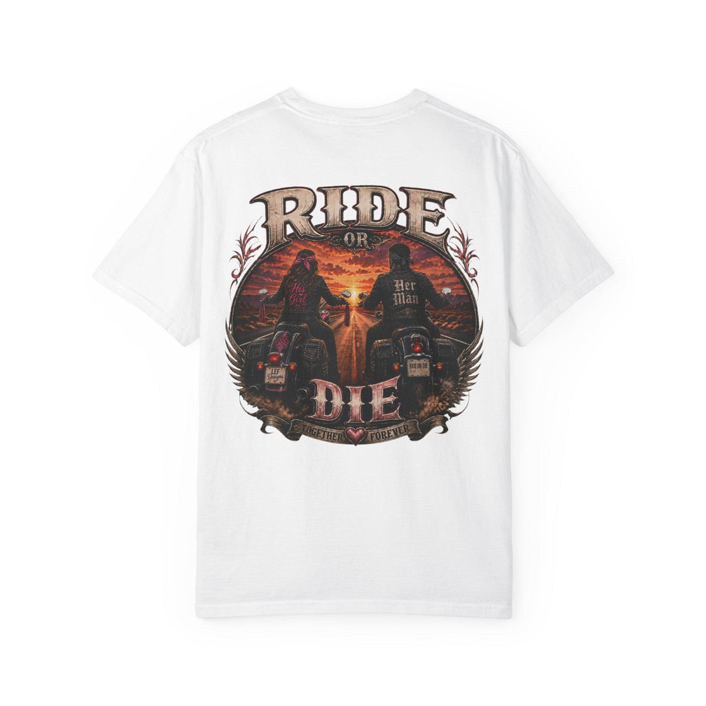 Ride or Die Motorcycle T-Shirt Biker Sunset Back Print