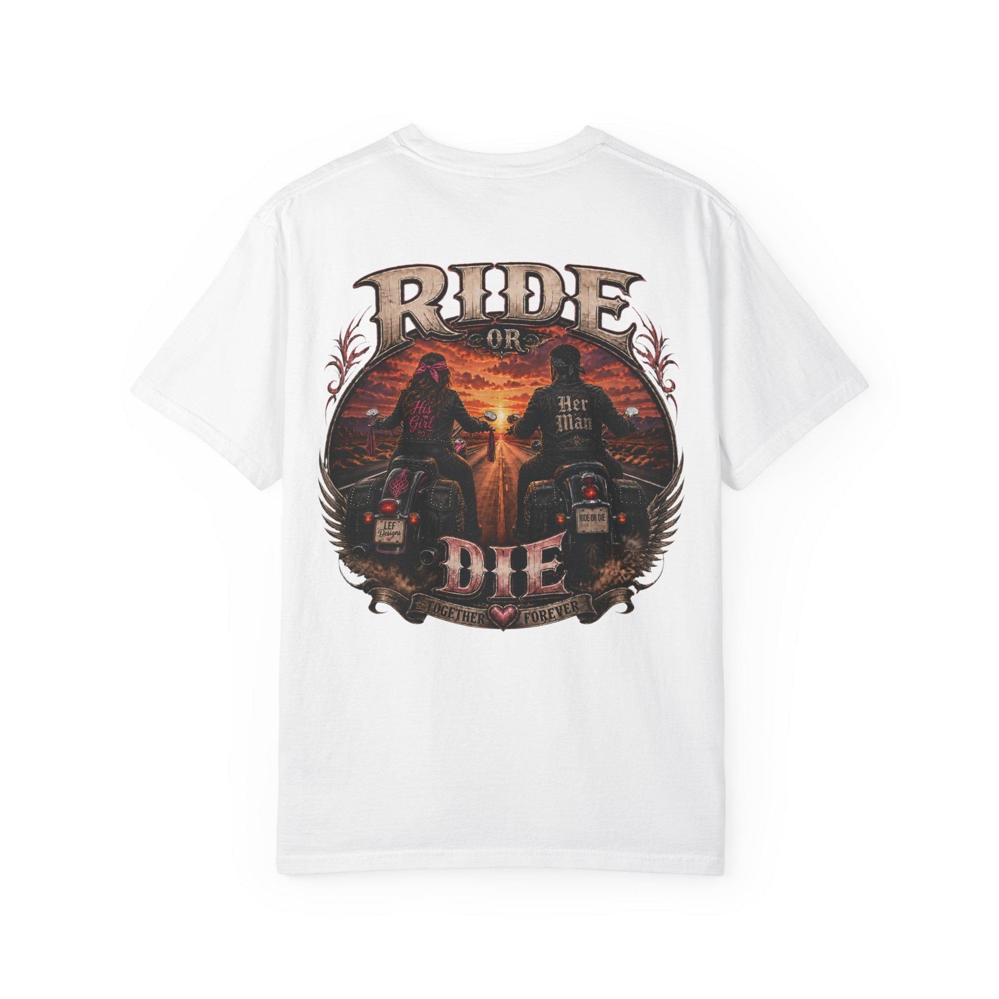 Ride or Die Motorcycle T-Shirt Biker Sunset Back Print