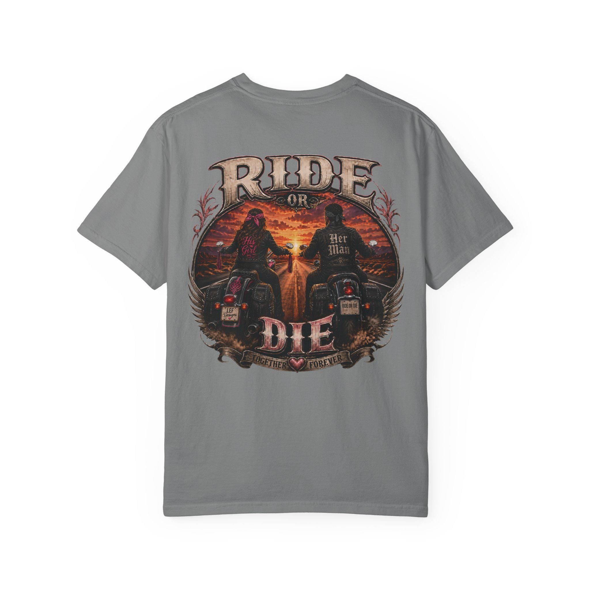 Ride or Die Motorcycle T-Shirt Biker Sunset Back Print
