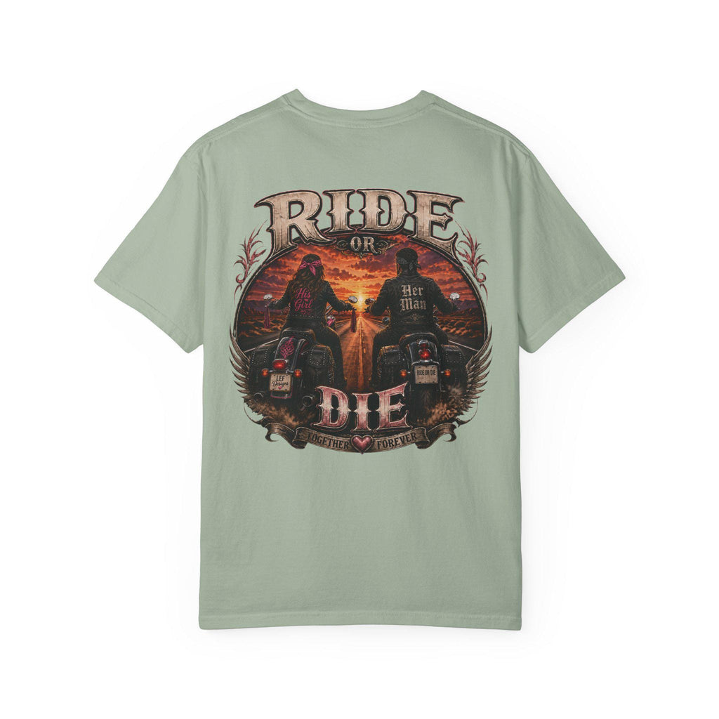 Ride or Die Motorcycle T-Shirt Biker Sunset Back Print
