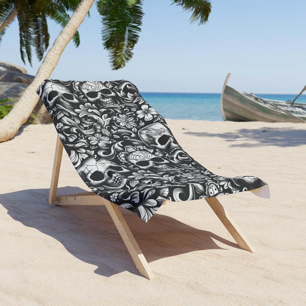 Sugar Skull Floral Beach Towel Day of the Dead Skull Pattern