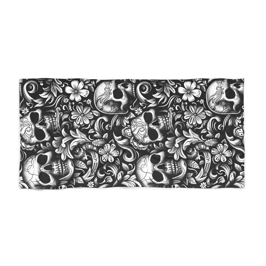 Sugar Skull Floral Beach Towel Day of the Dead Skull Pattern